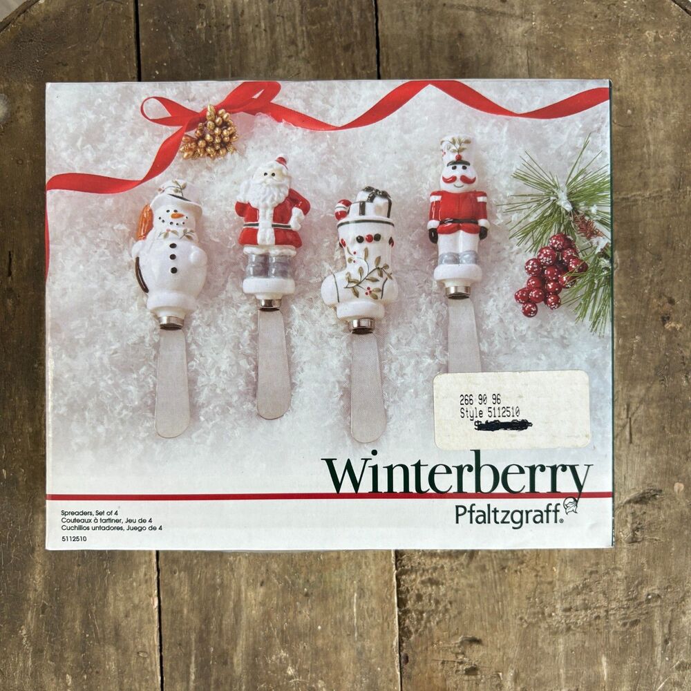 Pfaltzgraff Winterberry Christmas Figural Set of 4 Santa Snowman Original Box